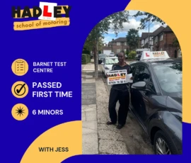 Taylor-Rae - 07/09/2026 Image of recent passer with icons displaying passed first time at Barnet with Jess