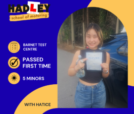 Ziyue - 01/10/2026 Image of recent passer with icons displaying first time pass with 5 minors at Barnet with Hatice